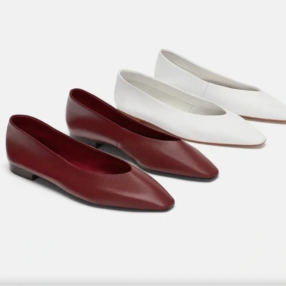 Zara Burgundy Leather Flats - Picture 4 of 10